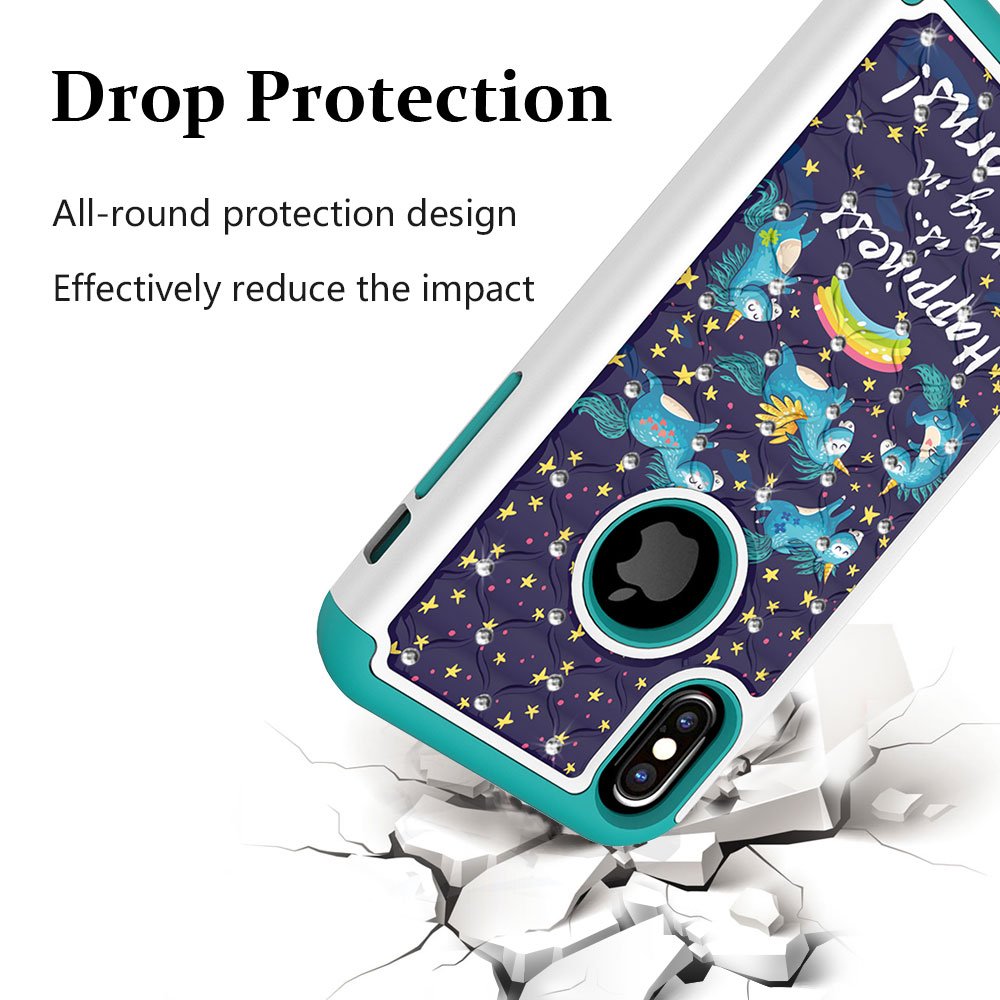 iPhone X Case, MagicSky [Shock Absorption] Studded Rhinestone Bling Hybrid Dual Layer Armor Defender Protective Case Cover for Apple iPhoneX - Unicorns