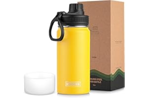 koodee Water Bottle-16 oz Stainless Steel Double Wall Vacuum Insulated Wide Mouth Water Bottle for Back to School-Reuasble Metal Flask with Leakproof Spout Lid (Yellow)