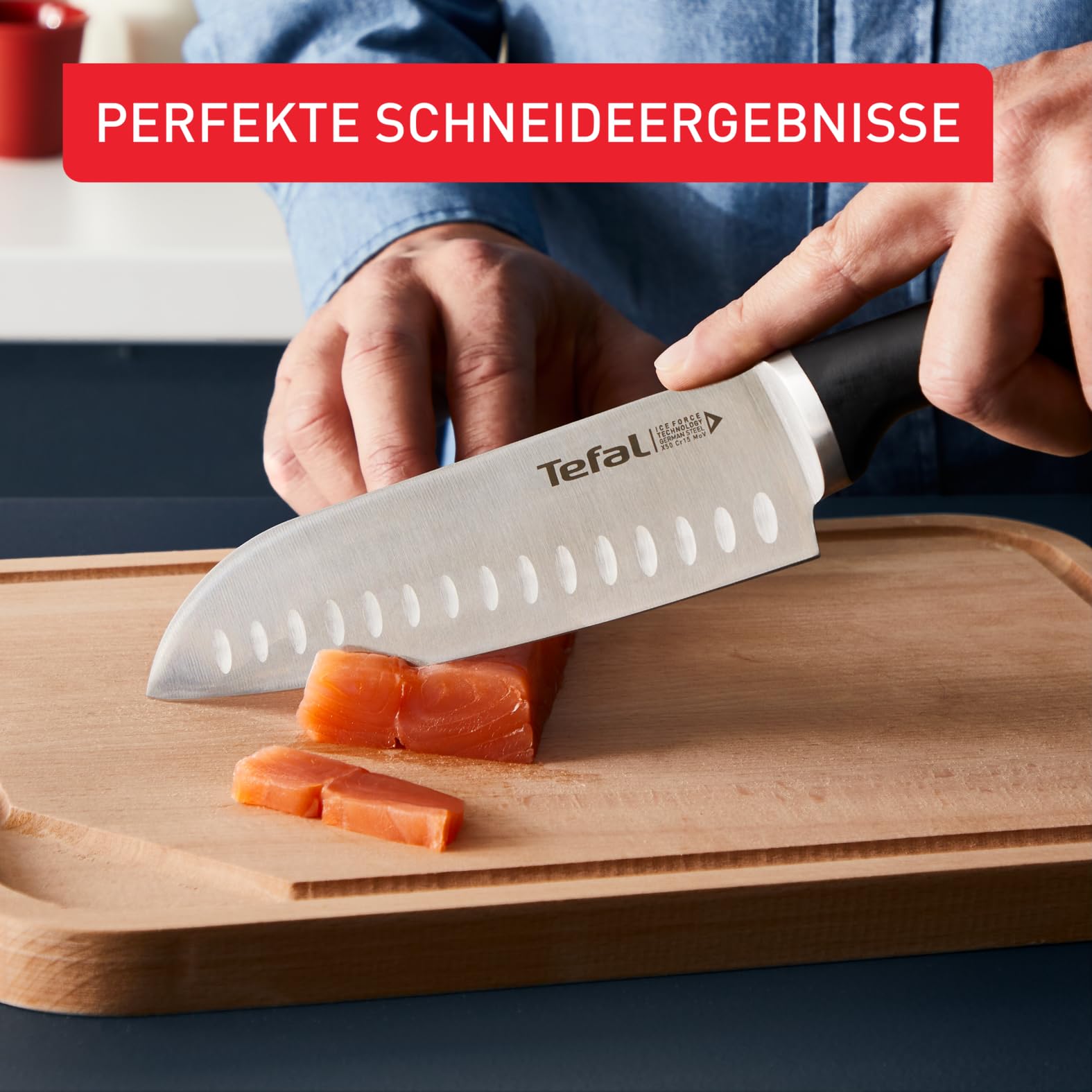 Tefal Ice Force 3er Set, Fleischmesser 20 cm, Santokumesser 18 cm, Universalmesser 11 cm, Edelstahl, schwarz, K232S3 5