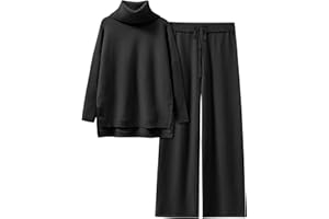 ANRABESS Women Two Piece Outfits Oversized Turtleneck Knit Pullover Sweater Top Wide Leg Pants Lounge Set Sweatsuit 2025 Fall