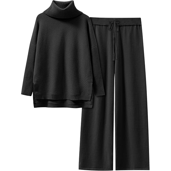 Ensemble 3 Pièces Femme En Maille - Cardigan, Top Col Roulé, Pantalon Large | Pour Automne/hiver, Maison, Sortie - 6