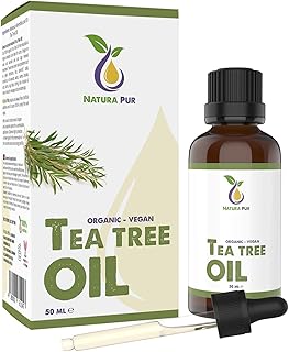 NATURA PUR Bio Teebaumöl 50ml - 100% naturreines ätherisches Öl aus Australien, vegan - zur Anwendung auf unreiner Haut, Hautentzündungen, Anti Pickel, Akne sowie Warzen und Pilzen - Diffuser Öl