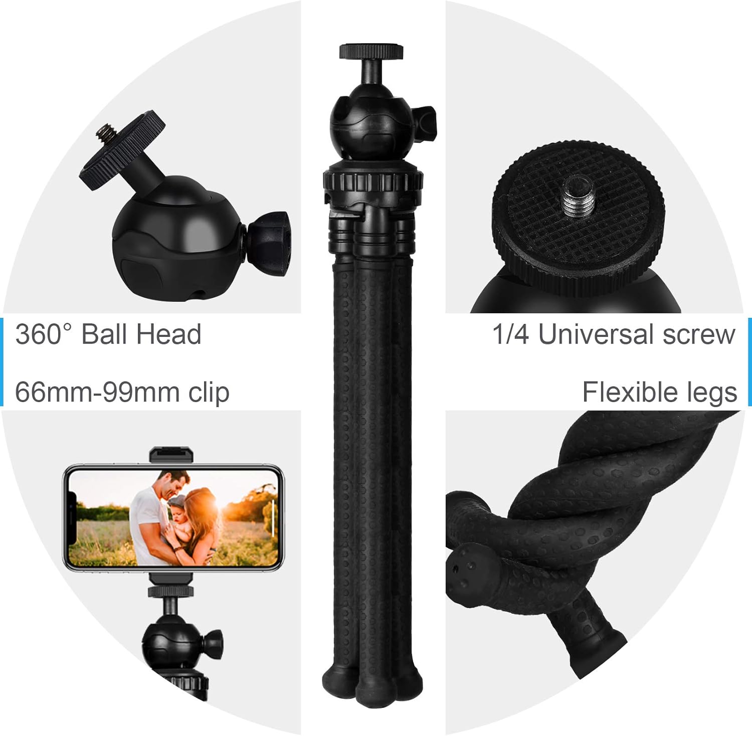 Tripod for iPhone/Android Phone, Goofoto Flexible Phone Tripod with Wireless Remote, Bendable Smartphone Tripod Mini Vlogging Tripod Stand Holder for Camera Mobile Cell Phone(Upgraded) : Camera & Photo