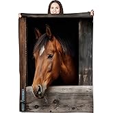 Turamurra Rustic Barn Door Horse Blanket Gifts for Horses Lovers Women Girls Equestrian Charm Flannel Throw Blankets for Bedding Couch Soft Lightweight Warm Cozy Throws Countryside Decor 50x60in