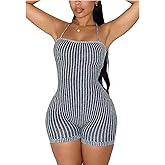 pnahip Women's Sexy Backless Short Jumpsuit Sleeveless Tie Back Knitted Bodycon Rompers One Piece Short Bodysuit, Black, XXL