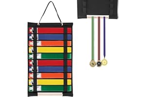 JUXYES Wall Hanging Martial Arts Belts Organizer, Portable Karate Belt Display Holder with Medals Hanging Stick, Lightweight Hanging Taekwondo Belt Display Holder for Martial Arts Learner