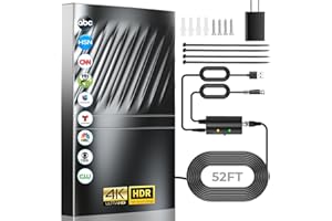GOXIS 2024 Newest TV Antenna Indoor Smart Digital Up to 2200+ Miles-HD TV Antenna Outdoor for Local Channels with Amplifier and Signal Booster-52ft Coax HDTV Cable/AC Adapter-Support 8K 4K 1080p