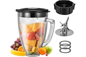 6 Cup Blender Glass Jar with Blade，Including 1 glass jar with lid 1 4fins blade 1 blender jar base 3pcs seal gasket. Replacem