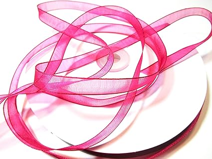 CaPiSo 100m x 10mm Organzaband,Schleifenband,Geschenkband (Fuchsia)