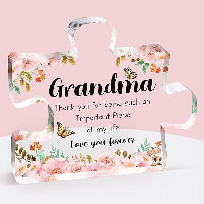 Buioata Gifts for Grandma Acrylic Puzzle Block with Heartfelt Message 3.3x3.9 in