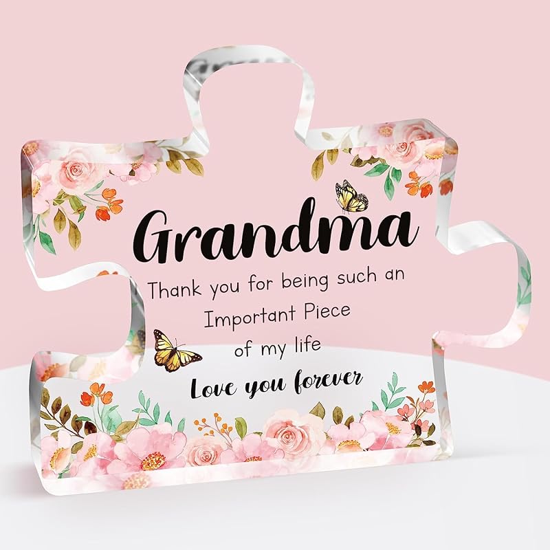 Buioata Gifts for Grandma Acrylic Puzzle Block with Heartfelt Message 3.3x3.9 in