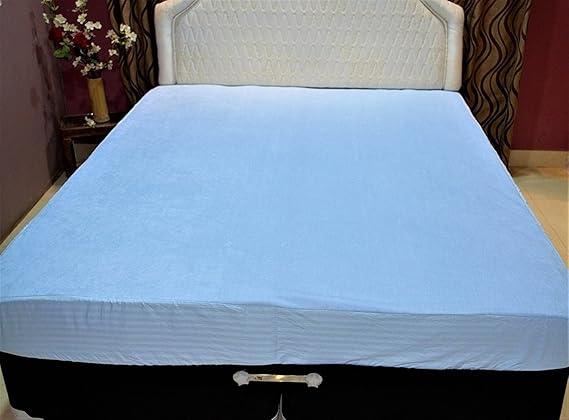 Trance Home Linen Cotton Waterproof & Dustproof Mattress Protector (Sky Blue, 78x72x7-inch)