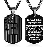 Zocomi Valentines Day Gifts for Him - To My Son Dad Brother Husband Grandson Grandpa Boyfriend Man Dog Tag Cross Necklace Christian American Flag Birthday Graduation Gifts Jewelry for Men Boys