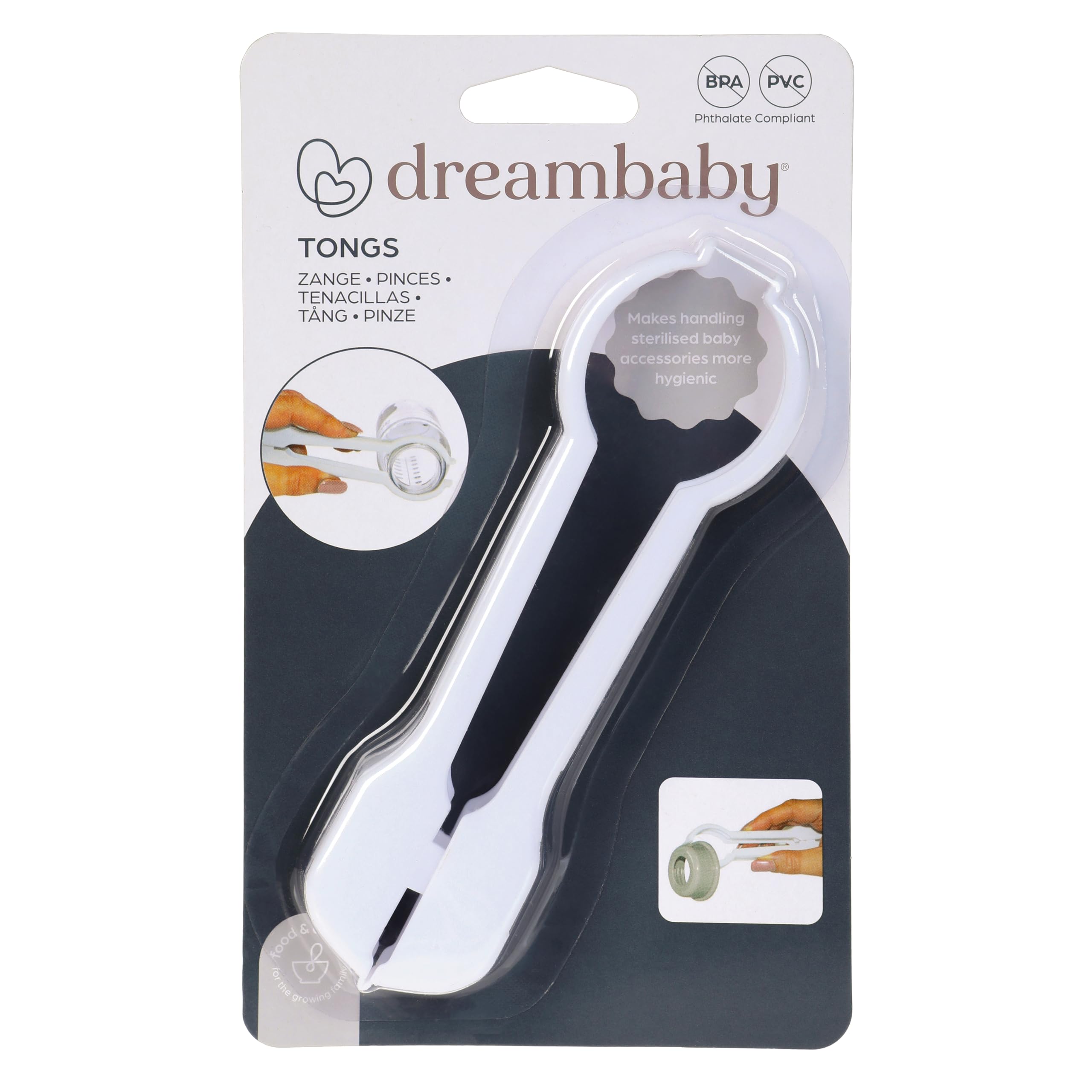 Dreambaby Baby Feeding Bottle Tongs Holder - with Non-Slip Easy Grip Round Shape Design Clamp - White - Model G527
