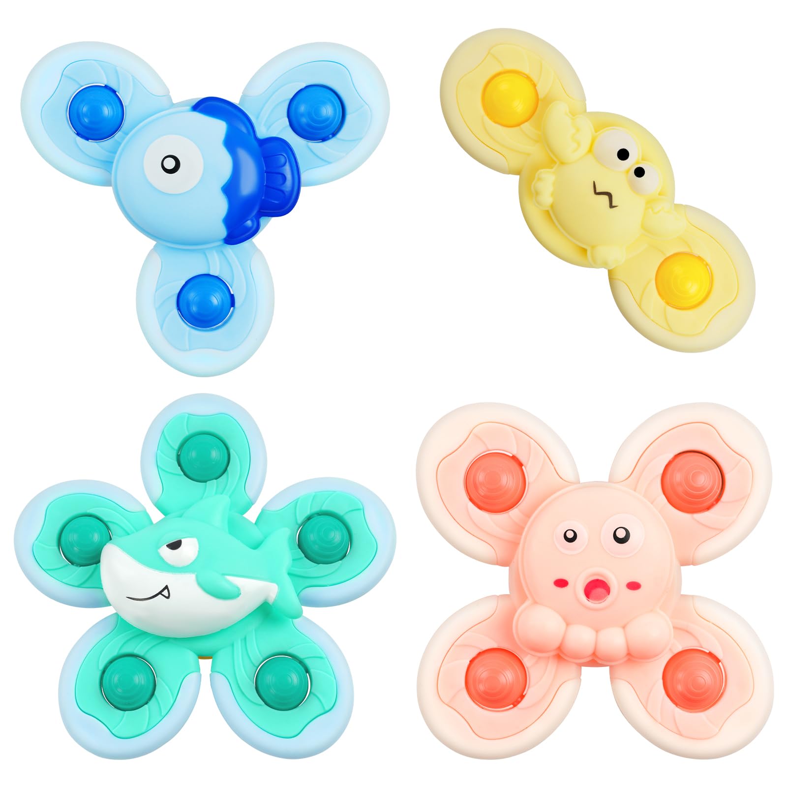 Vicloon Suction Cup Spinner Toys, 4PCS Baby Bath Spinners, Sensory Toys for Babies 18 Months Up (ocean)