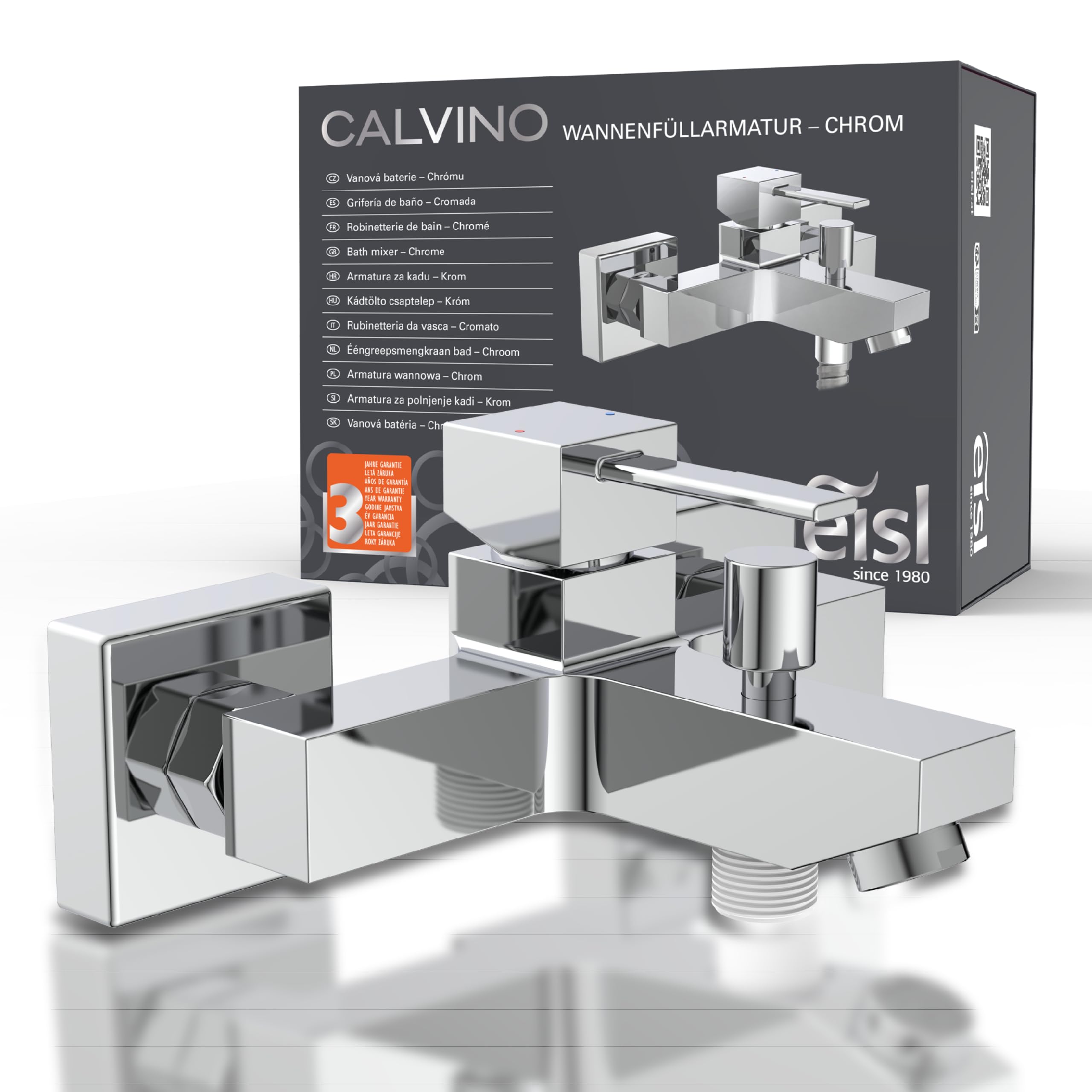 EISL NI023THI Square Bath Mixer Tap, Angled Single Lever Bath Filler Mixer Tap with Diverter Tap for Bath Calvino_Chrome 4cm — image 1