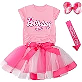 K-Acc Pink Birthday Girl Outfit - Shirt, Tutu Skirt, Hair Bow, Satin Sash - Gifts for Girls Birthday Party