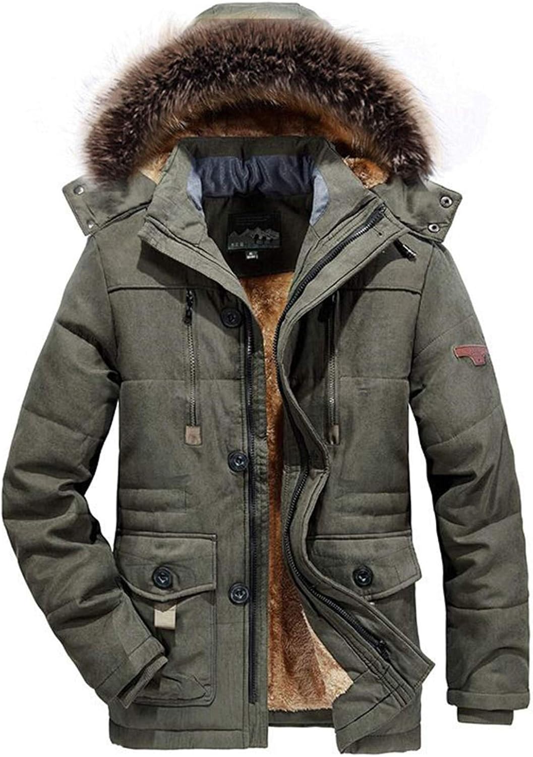 Ellymi Men's Winter Warm Coat Military Warm Coats Faux Fur Lined Jacke Cotton Winter Parka 