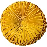 HLOVME Throw Pillow for Couch Decorative 3D Pumpkin Round Velvet Cushion for Sofa Bed Chair Floor 15"X15", Yellow