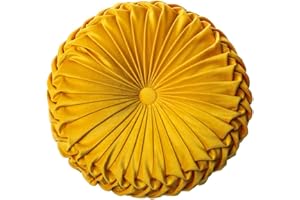 HLOVME Throw Pillow for Couch Decorative 3D Pumpkin Round Velvet Cushion for Sofa Bed Chair Floor 15"X15", Yellow