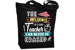 NANOOER Teacher Appreciation Gifts Canvas Tote Bag Black with Inner Pocket for Women Teacher Graduation Christmas, Reusable Grocery Bag