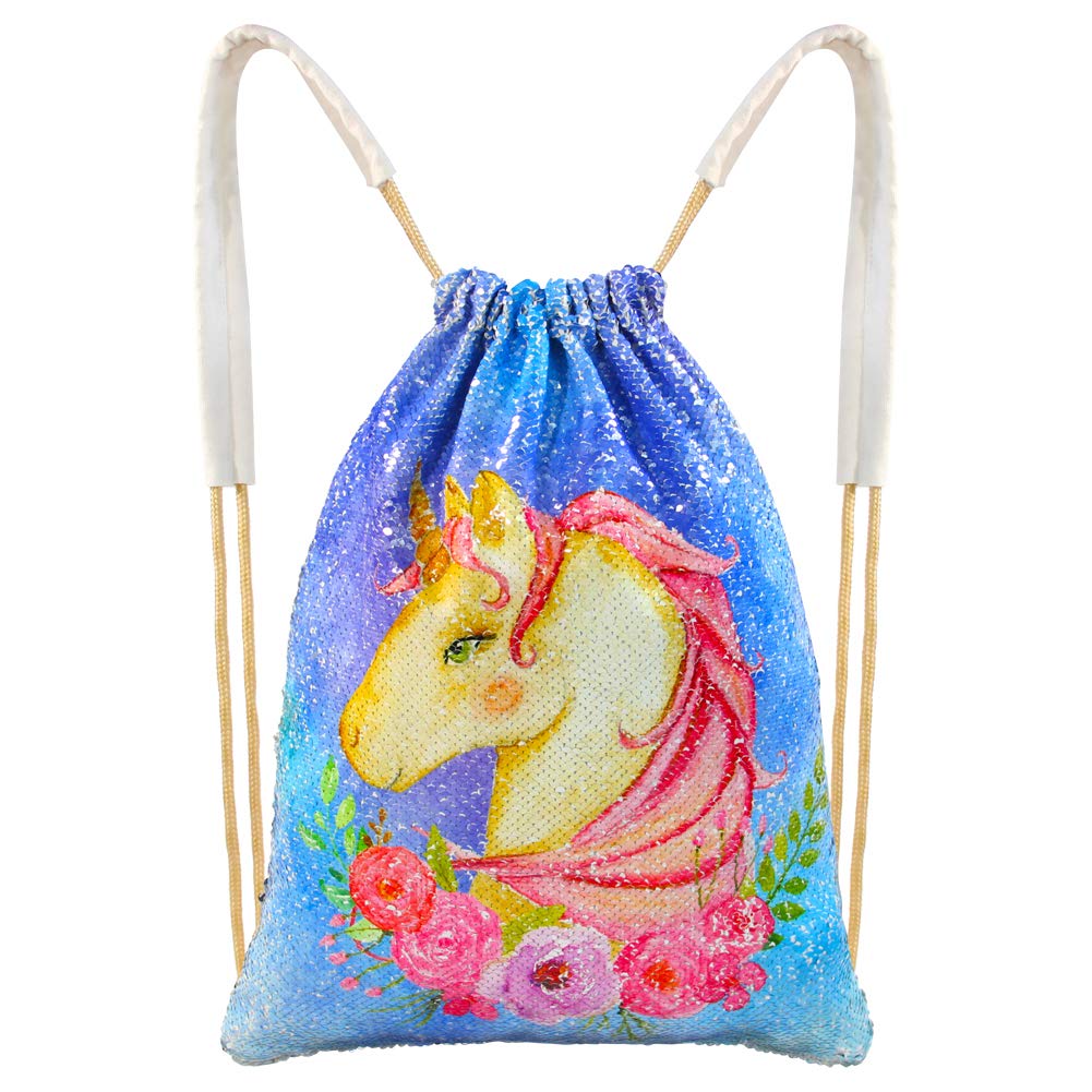 MHJY Unicorn Drawstring Bag, Sequin Backpack Mermaid Magic