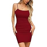 Laughido Women's Scoop Neck Sleeveless Spaghetti Strap Ruched Bodycon Short Double Lined Cami Club Dress