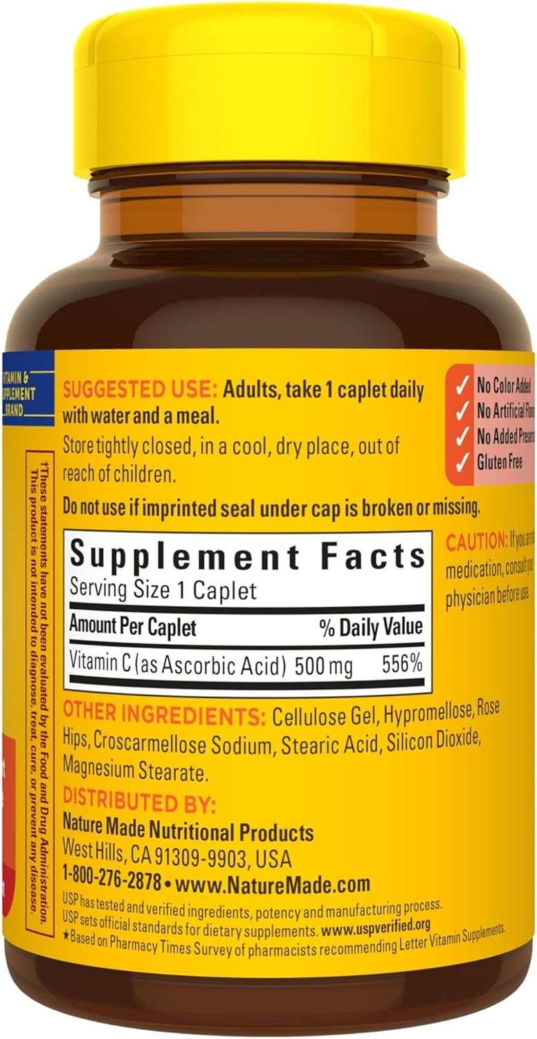 Nature Made Vitamin C 500 mg Caplets with Rose Hips, 130 Count (Packaging May Vary): Health & Personal Care
