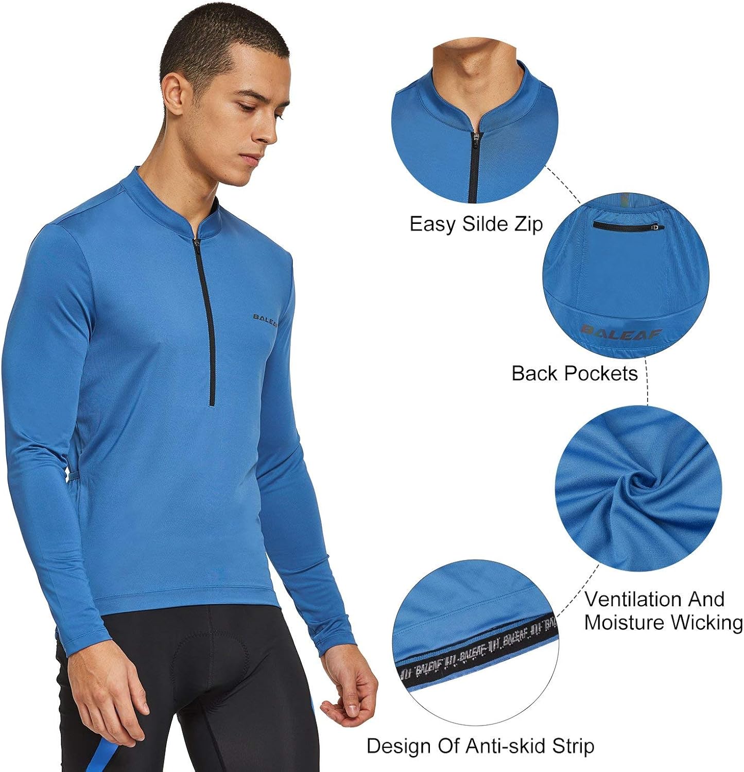 BALEAF Men's Cycling Bike Jersey Long Sleeve Shirt with 4 Rear Pockets Mountain Reflective Quick Dry UPF 50+ : Clothing