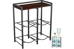 BETSEO 5 Gallon Water Jug Holder for 4 Bottles with Rustic Brown Wood Top Shelf, 5 Gallon Water Jug Stand, 5 Gallon Water Bottle Holder, Heavy Duty Water Dispenser Stand for Home Kitchen/Office/Living Room