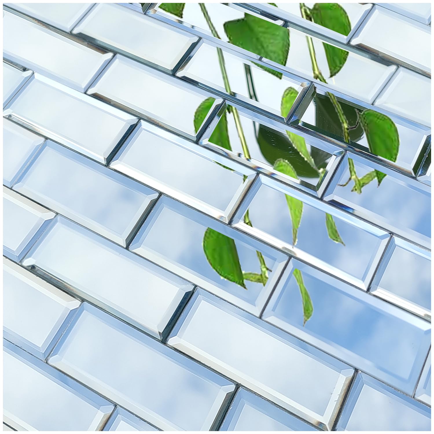 Photo 1 of XIHACTY Peel and Stick Beveled Mirror Glass Tile.2.5x1 Inch Mirror Backsplash Tiles. Cute Mirror Strip Tile for Kitchen, Bathroom Wall.32 Pcs