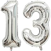 40 Inch Silver 13 Number Balloons Giant Jumbo Huge 13 or 31 Foil Mylar Helium Number Digital Balloons Silver Birthday Mylar Digital Balloons 13th 31st Birthday Anniversary Events Party Decorations