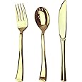 75 Piece Gold Plastic Silverware Set - Reusable & Recyclable - Gold Plastic Utensils for Weddings, Anniversaries, Showers, Parties - 25 Forks, 25 Spoons, 25 Knives - Elegant Cutlery by JL Prime