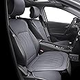 Elantrip Car Front Seat Covers with Shoulder Protector, Organizer Pockets, Embroidered Design, Leather Water Proof Seat Protector Universal fit for Most Cars SUVs and Trucks Gray 1 Pair