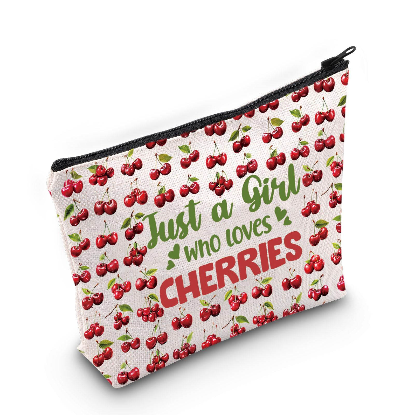 LEVLO Funny Cherry Cosmetic Bag Fruit Lover Gift Just A Girl Who Loves Cherries Makeup Zipper Pouch Bag Cherry Lover Gift Loves Cherries F Bag