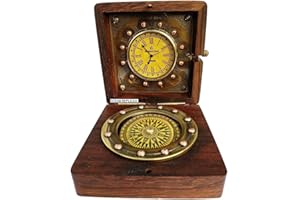 OCEAN REPLICAS Authentic Clock Compass in Rose Wood Box, Vintage Gift…