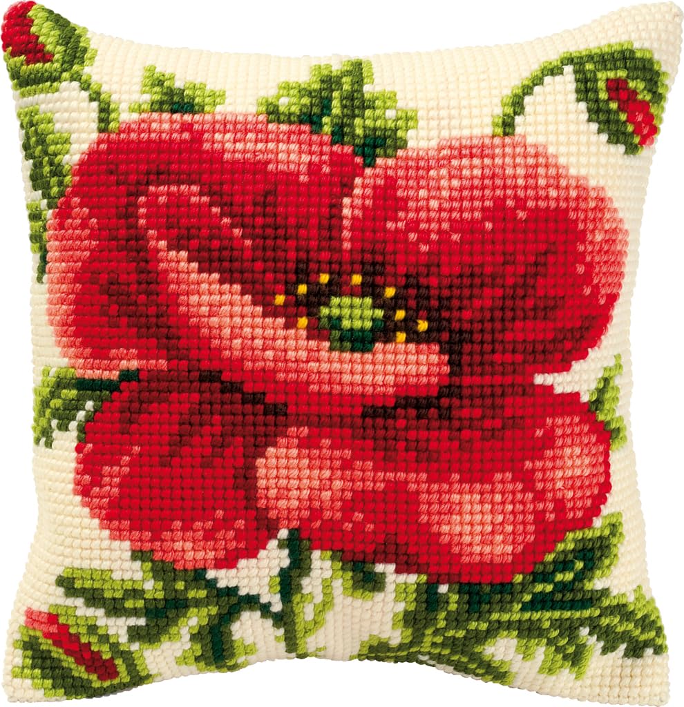 Vervaco Oriental Poppy Cross Stitch Cushion, Multi-Colour