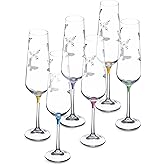 Barski Champagne - Flute - Glass - Glass Crystal - Wedding Toasting Flutes - With Butterfly Imprint - Assorted Colour Stem - Set of 6 Glasses 9 oz. - Gift Boxed - Made in Europe