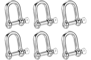 PATIKIL Screw Pin Shackle M6 1/4" 440lbs, 6 Pack 304 Stainless Steel D Ring Shackle for Chains Wire Rope Outdoor, Silver