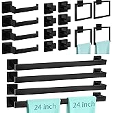 FEILERN 20-Piece Matte Black Bathroom Hardware Set, 24 Inch Bath Towel Bar Set, Stainless Steel Wall Mounted Towel Rack for Bathroom