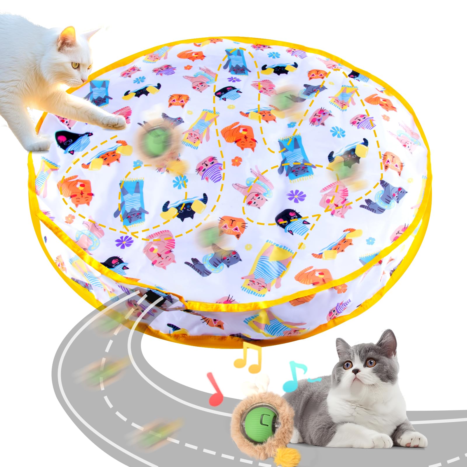 LUXSAMG Interactive Cat Toys Fast Rolling Ball in Play Pouch, Motion Activate Chirping Cat Toy Hide and Seek Mouse Catching Game, 28 Inch Play Pouch