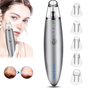 Blackhead Remover Vacuum Pore Cleaner - Alin&Alan Electric Blackhead Suction Devices USB Rechargeable Acne Comedone Extractor Tool Kit (Gray)