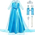 WOXVM Girls Princess Dress Luxury Princess Costume Christmas Birthday Party Snow Princess Dress Up for Girls Halloween Cosplay Fancy Dress with Shining Long Cape