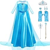 WOXVM Girls Princess Dress Luxury Princess Costume Christmas Birthday Party Snow Princess Dress Up for Girls Halloween Cosplay Fancy Dress with Shining Long Cape