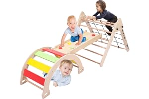 Joyspirit 3 PCS Toddler Indoor Climbing Toy, Wooden Gym Playset, Playground Jungle Gym, Baby Triangle Folding Climbing for Climbing & Sliding