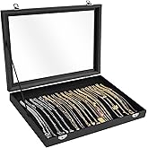 Siveit Premium Necklace Organizer Box - 20 Hooks Jewelry Tray with Transparent Lid - Display Box for Necklaces, Pendants - Suitable for Women and Girls (Black)