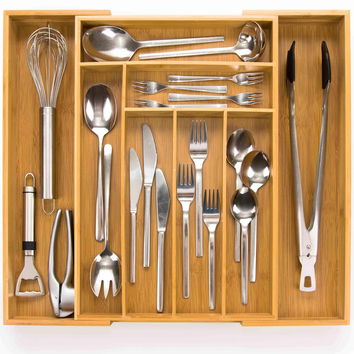 budu Cutlery Tray #45 (Depth 45 cm) Made of Bamboo - Drawer Organiser System for the Kitchen - Cutlery Tray for Bamboo Drawers - Extendable - Kitchen Drawer Organiser