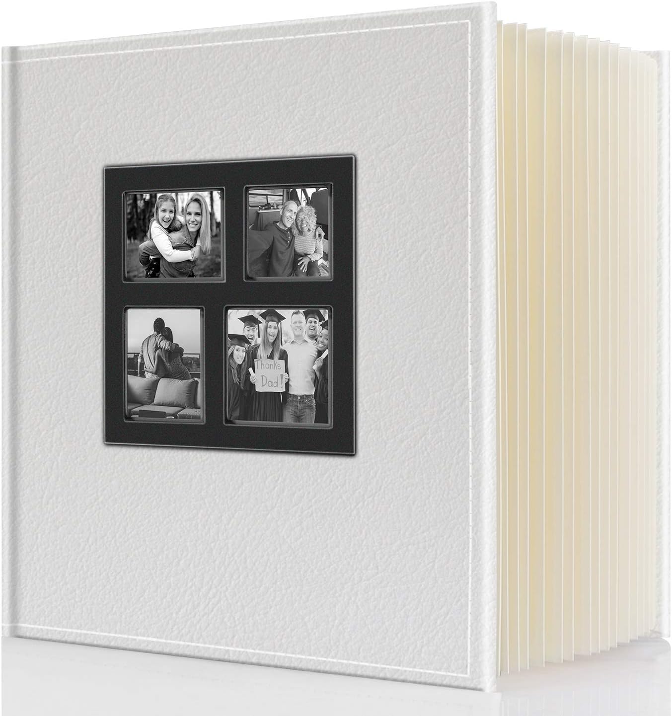 Safedealshop Small Black Skylight Album Wedding Album, Baby Growth Album, Family Album, Leather Cover, Handmade DIY Album (Self-Stick White)