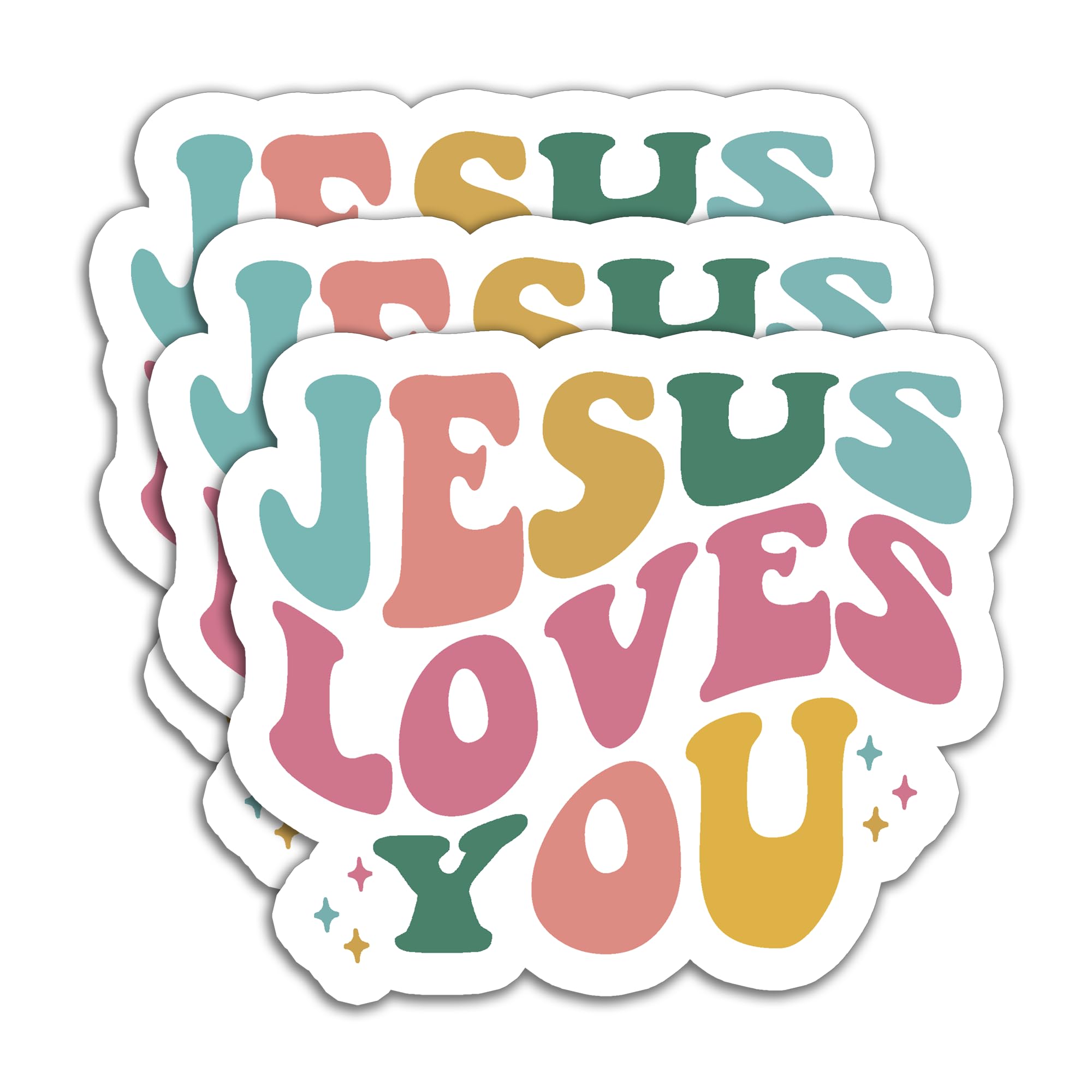 Photo 1 of (3Pcs) Jesus Loves You Stickers - God Jesus Sticker Inspirational Christian Religious Faith Stickers, Waterproof Vinyl Decals for Water Bottle, Laptop, Journals, Scrapbook, Church Party, 3 x 2.5 Inch