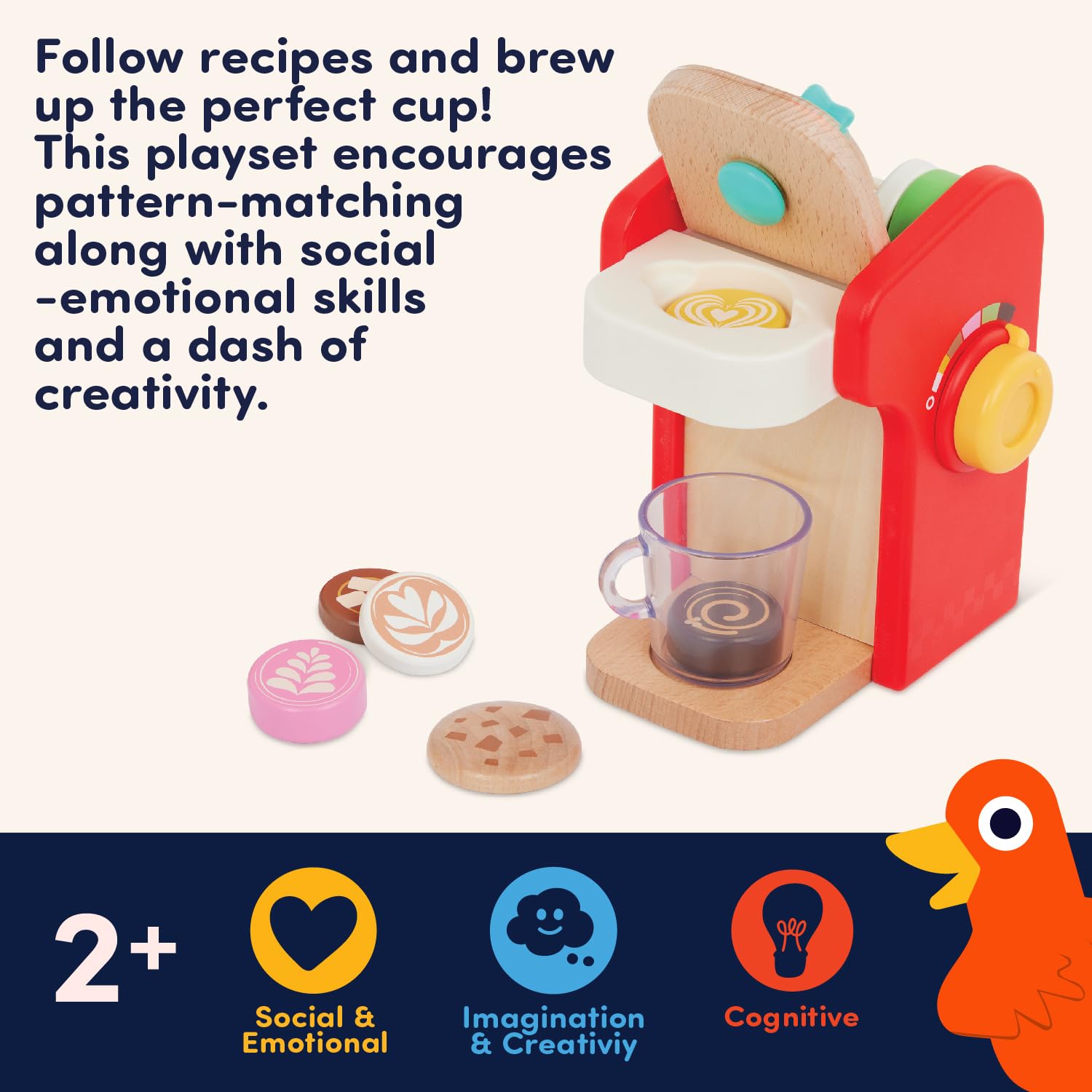 Battat Education – Wooden Barista Playset – Realistic Toy Coffee Maker with 22 Accessories for Pretend Play, Play Kitchen Toy, Encourages Creative Roleplay and Fine Motor Skills for Toddlers 2+ Years